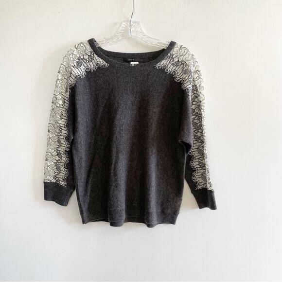 NWT J. Crew Grey Wool Lace Sleeve Sweater - Picture 2 of 7